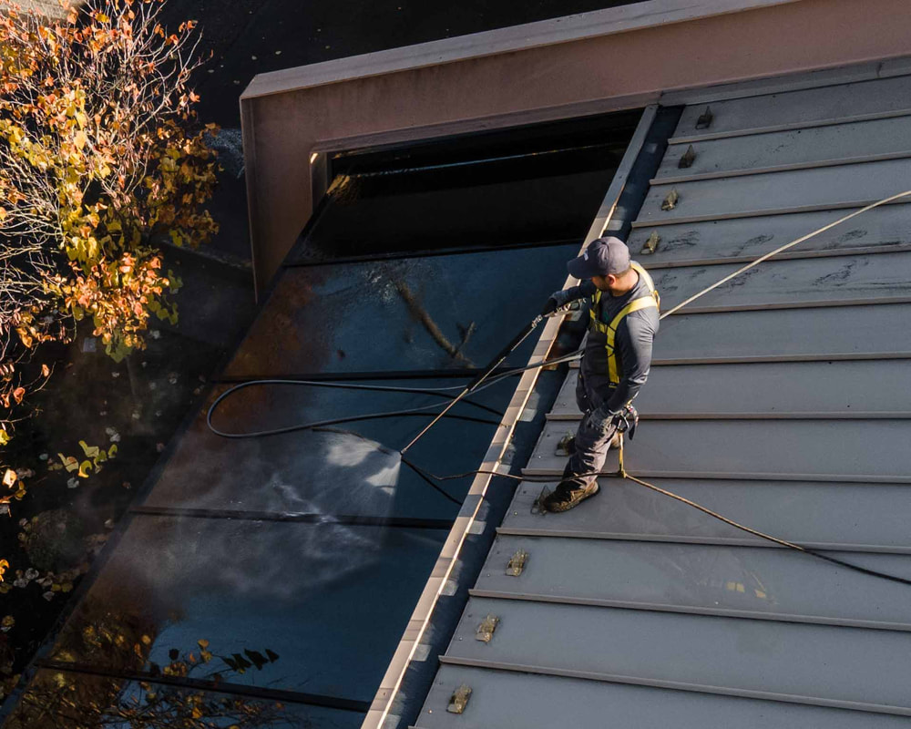 Exterior surface cleaning in progress